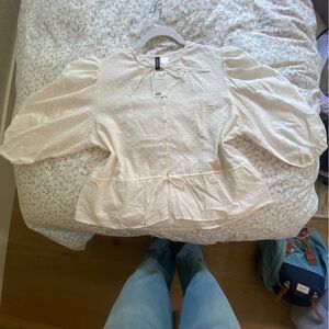 H&M white Blouse with Puff Sleeves
